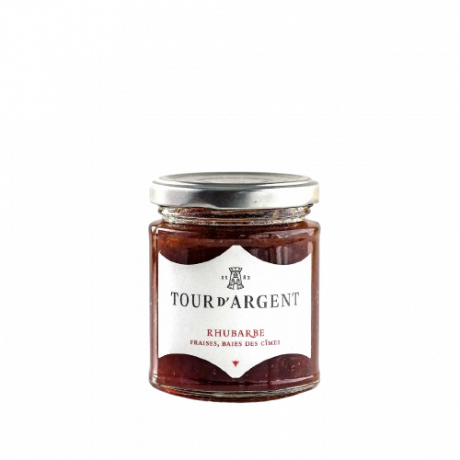 Rhubarb, strawberries & Cîmes berries jam